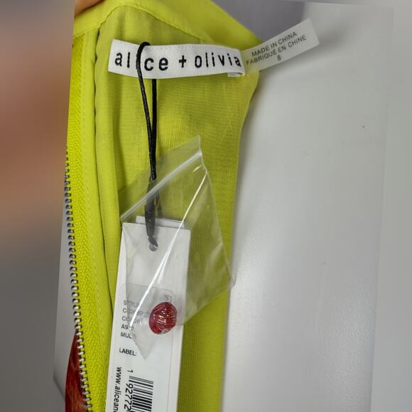 ALICE + OLIVIA Mertie Mock Neck Pleated Silk-Blend Maxi Striped Dress Size 8 - Picture 16 of 16